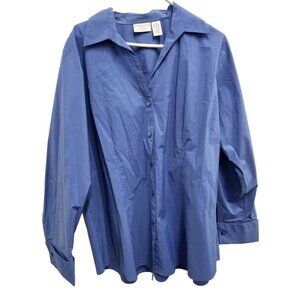 Washington Womens Shirt Size 24W Blue Stretch Long Sleeve Button Up Preppy